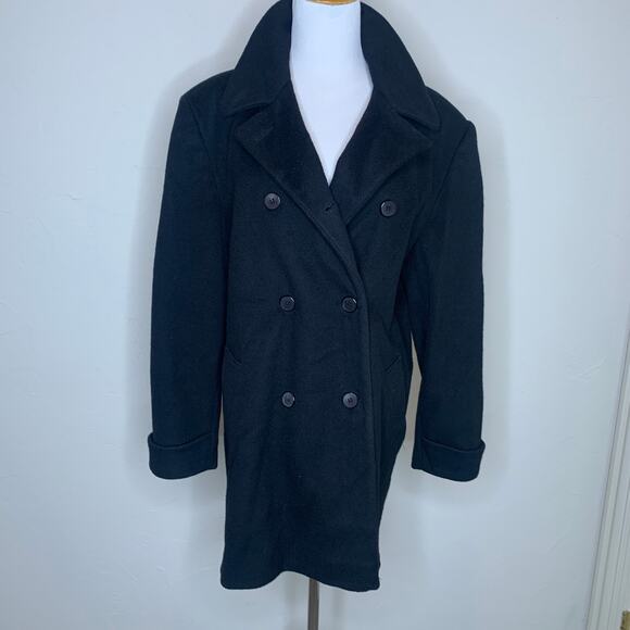 Larry Levine Black Vintage Double Breasted Wool Peacoat Coat Sz 10 - Picture 9 of 9